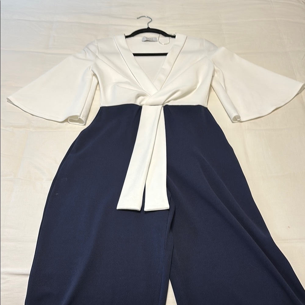 Elegant White and Navy Jumpsuit